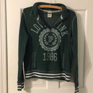 PINK Forest Green Quarter Zip Sweatshirt